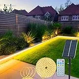 echosari Solar LED Streifen Außen, 5M 320 LED Lichtstreifen mit Fernbedienung Dimmbar Timer LED Strip Lichter Wasserdicht Lichter Band für Zaun Veranda Pavillon Gartenbäume Außen dekor (Warmweiß)