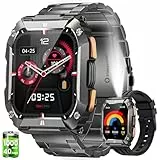 AIMIUVEI Smartwatch Herren Militaire mit 1000mAh, 2.01' HD Touchscreen Fitnessuhr mit Telefonfunktion, Taschenlampen, 5ATM, Schlafmonitor, Herzfrequenz, 110+ Sportmodi Sportuhr, Android iOS, Schwarz