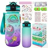 Handwerk Geschenke für Mädchen 5 6 7 8 9 10 Jahre, MOMSIV DIY Trinkflasche Set Spielzeug mit Glitter Diamond Painting Einhorn Aufkleber, Handwerk Wasserflasche Kits für Kinder Geburtstag Geschenk