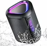 aowoka Bluetooth Lautsprecher mit Licht, 2026 Musikbox Tragbarer Box, Bluetooth 5.4, 30 St, Verbesserter Bass, IPX7 Wasserdicht, Outdoor Lautsprecher für Reisen, Sport, Party, Radfahren