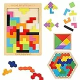EACHHAHA Montessori Spielzeug ab 4 Jahre,3 in 1 Tangram Holzpuzzle kinder,Kreativ Lernspielzeug,Fördert räumliche Vorstellungskraft und logisches Denken, Geschenkidee für Kinder