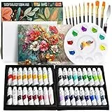 DazSpirit Acrylfarben-Set Mit 36 Farben, Acrylic Paint Set Inkl. Profipinsel, Palette & Leinwände, Lichtecht Acrylfarben Ideal Für Leinwand, Papier Und Stoffe, Ideal Für Künstler, Amateure