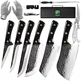 FULLHI Metzgermesser-Set mit Küchenschere, handgeschmiedetes Koch-Ausbeinmesser mit Schere High Carbon Steel Carving Fischmesser Kochmesser für Küche, Camping, BBQ (Schwarz, New 12 PCS)