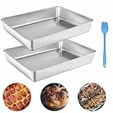THATSRAD 2er Set Backblech Klein Ofenblech Backofenblech Edelstahl 30*24*6cm Ofenform Rechteckig Auflaufform Edelstahlbackbleche Spülmaschinenfest Backblech Kuchenblech zum Backen/Braten/Servieren