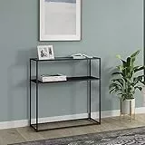 [en.casa] Konsolentisch Kuhmo mit Glastischplatte Beistelltisch mit Ablage Flurtisch Schmal Standregal Ablagetisch Flurmöbel Industrial Design 80x80x30 cm für Vorzimmer, Wohnzimmer Metall Schwarz