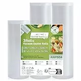 Anysea Vakuumierbeutel Vakuumierfolie 3 Rollen：20x1/28x2/x500 cm Vakuumbeutel Lebensmittel, Einschweißfolie für Vakuumierer, Folienrollen BPA Frei, Profi-Vakuumbeutel für den Haushalt
