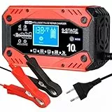 10A Autobatterie Ladegerät, 12V/24V Smart Vollautomatische Ladegeräte für Autobatterien KFZ Batterieladegerät mit LCD-Bildschirm Batterie Ladegerät Auto für LKW Motorrad Rasenmäher Boot