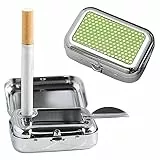 VOVCIG 2 Stück Taschenaschenbecher Geruchsdicht Aschenbecher Mit Deckel Reiseaschenbecher Mini Tragbarer Ashtray Mit Zigarettenablage Quadratischer Metall Aschenbecher(2 x Grün)