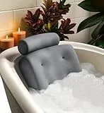 Badewannenkissen für Rücken & Nacken – Luxuriöses Badekissen mit Saugnäpfen, Atmungsaktiv & Schnell Trocknend – Whirlpool Zubehör, Sprudelmatte Badewanne, Kissen Badewanne Grau