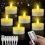 daphomeu LED Teelichter Wiederaufladbar, Warm weiß Flammenlose LED Kerzen mit Fernbedienung, Timer-Funktion, USB-Aufladbar Elektrische Kerzen für Hochzeiten Halloween Weihnachten Heimdekoration