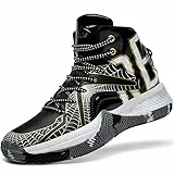 ASHION Herren Basketballschuhe leichte atmungsaktive High Top Turnschuhe Herren Laufen Anti-Rutsch-Sport sportliche Trainer,Schwarz Silber2,39EU