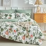 Lekesky Bettwäsche-Set für Doppelbett 260 x 240 cm, 3-teiliges Bettwäsche-Set aus Mikrofaser mit Aquarellmuster, bestehend aus 1 Bettbezug 260 x 240 cm + 2 Kissenbezüge 50 x 80 cm, Ahorngrün