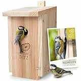wildtier herz Garten Nistkasten Meisen - 14,5x33x18,5 cm Vogelhaus Wetterfest aus Massiv-Holz - Nistkästen zum Aufhängen für Draußen - Geeignet für Kohlmeisen