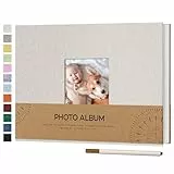 Vienrose Fotoalbum Selbstklebend Einkleben 10x15 Klein Leinen Photo Album mit 60 Weißen Seiten, Hochzeit Jahrestag Geburtstag Fotoalben mit Einem Kugelschreiber, 21,5x30cm, Beige