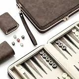 Backgammon-Sets für Erwachsene, klassisches Brettspiel mit faltbarem Kunstleder Backgammonetui, tragbares Reise-Backgammon-Set, inklusive 30 künstlichen Horn-Checkern (Brown)