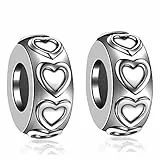 LOVANS 925 Sterling Silber Charms Stopper für Armband Clips Stopper Vintage mit 3D Herz für Bead Charm Armband Anhänger Spacer