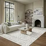 PureCozy Grau Teppich 200x300cm Wohnzimmer Vintage Waschbare Groß kurzflor rutschfest Weich Bumen Boho Retro Teppiche für Schlafzimmer Küchen Esszimmer Bedroom Living Room Büro