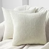 Topfinel Kissenbezug 80x80 Creme Kordsamt 2er Set gestreiftes Muster Kissenbezüge Kissenhülle Dekokissen Sofakissen Couchkissen Dekokissen Zierkissenbezug Deko Kissenhüllen Wohnzimmer
