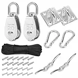 Belle Vous 2x Edelstahl M20 Flaschenzug Umlenkrollen für Seile Set - Drehhaken Seilrolle Nylon Seil Karabiner Clip & Augenpolster Platte - 150kg Belastbarkeit