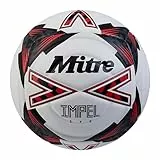 Mitre Impel Evo Fußball | Strapazierfähiger Trainingsball | Hyperseam-Technologie Fußball, Weiß/Schwarz/Bib-Rot, 4