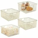 mDesign Drahtkorb für Badzubehör – praktische Gitterbox mit Griffen aus Metall für Toilettenpapier oder Kosmetik – moderne Badablage für Badaccessoires – 4er-Set – messingfarben