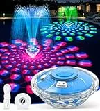 LanBlu Springbrunnen Pool Schwimmend mit Lichtshow, 8000 mAh Aufladbarer Akku Brunnen Pool Wasserfontäne mit Anker, 2 Sprühmodi Pools Fontäne bis zu 130 cm, Springbrunnen Schwimmend für Teich Pools