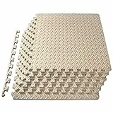 ProsourceFit Puzzle Exercise Mat ½ in, Eva Interlocking Foam Floor Tiles for Home Gym, Mat for Home Workout Equipment, Floor Padding for Kids, Cream, 24 in x 24 in x ½ in, 24 Sq Ft - 6 Tiles
