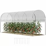 Outsunny Gewächshaus Winterfest Foliengewächshaus mit Bogendach, Erdanker Robuster Stalrahmen, Offenes Treibhaus zum Stecken, 400 x 120 x 170cm, Tomatenhaus für Tomaten, Gemüse, Pflanzen, Weiß