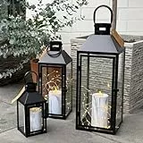 Mojawo 3er Set Gartenlaterne Windlicht Laterne Laternen Metalllaterne Set Dekoration Außen Metall Schwarz H23/39/49cm