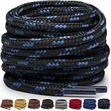 Miscly Schnürsenkel Rund, Extrem Reißfest für Arbeitsschuhe, Stiefel und Wanderstiefel (160 cm, Schwarz/Blau)