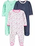 Simple Joys by Carter's Baby Mädchen 3-Pack Sleep and Play Schlafanzug, Marineblau Punkte/Minzgrün Floral/Weiß Blumen, Frühchen (3er Pack)