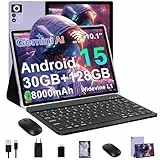 ZIOVO Android 15 Tablet 10 Zoll Gemini AI, 30GB RAM+128GB ROM(TF 1TB), 5G WLAN, Octa-Core 2.0GHz, Widevine L1, 8000mAh, BT 5.0, GPS, Face ID, Tablet mit Tastatur, Maus - Lila