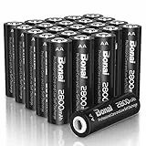 BONAI Akku AA 2800mAh 24 Stück Wiederaufladbare Batterien hohe Kapazität 1,2V Mignon AA Accu NI-MH Aufladbare Akkubatterien HR6 Rechargeable Battery geringe Selbstentladung