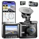 AZDOME Dashcam Auto Vorne Hinten 4K/2,5K GPS WiFi Dash Cam Auto mit Starvis, 64GB SD Karte, Auto Kamera, Parküberwachung, Super Nachtsicht, WDR, 170° Weitwinkel, G-Sensor, Loop-Aufnahme, GS63H Pro