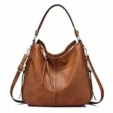 Realer Handtasche Damen Mittelgroß, Shopper Tasche Groß, PU Leder Schultertasche Umhängetasche, Vintage Hobo Bag für Büro Arbeit Einkauf, Braun