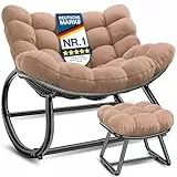 KESSER® Schaukelstuhl XXL Outdoor, ergonomischer Schaukelsessel mit Sitzpolster für In- & Outdoor, Relaxsessel Garten, Balkon Sessel, wetterfester Gartenstuhl bequem, mit Hocker, bis 150kg, Taupe
