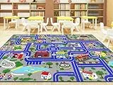 Capslpad Kinder Teppich Spielteppich für Kinder Stadt 200x300cm rutschfest Kinderteppich Spielmatte Maschinenwaschbar Kurzflor Pädagogischer Spielteppich für Kinderzimmer Spielzimmer Dekor, Blau