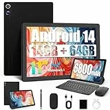 Laptok Tablet, Android Tablet 11 Zoll mit 14GB RAM + 64GB ROM (1TB TF), Octa-Core, Widevine L1, WiFi 6 & BT 5.3, 6800mAh Akku, Dual Kamera – Tablet mit Tastatur, Maus, Stift & Hülle