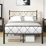 HOJINLINERO Bettgestell 120x200 mit Beleuchtung,Bett 120x200 mit Lattenrost,Bettrahmen Metall,Metallbett Doppelbett Gästebett Jugendbett mit Stauraum unter dem Bett für Schlafzimmer,Schwarz