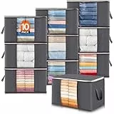 Lifewit 10 Stück Aufbewahrungstasche, Aufbewahrungsbox mit Deckel, Kleiderschrank Organizer Faltbare Kleideraufbewahrung Umzugskartons mit Verstärkt Griff für Bettdecken Kleidung Decke, Grau
