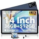MAXLEGEN Tablet 14 Zoll, 2.5K Touch Display, 36GB RAM+512GB ROM/1TB TF SIM Tablet 4G LTE+5G WiFi, Android 15, Octa-Core, 4 Lautsprecher, 13MP, 11580mAh, GMS, GPS, inkl. Pen/Hülle/Kopfhörer
