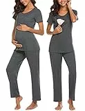 MAXMODA Damen Ultra Soft Still-Pyjamas Baumwolle Nachtwäsche Set Klein Kohlengrau