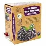 Bio Aronia Direktsaft, 3 Liter - aus deutschem Anbau - Aroniasaft aus 100% Aroniabeeren, 30 Tage Vorratspackung - ohne zugesetzten Zucker, ohne Süßstoffe (lt. Gesetz), enthält von Natur aus Zucker