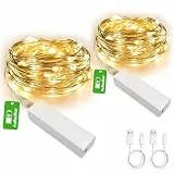 Mini Aufladbare Lichterkette mit Timer, 5M 50LED Warmweiß LED Lichterketten mit Wiederaufladbar USB-Kabel, Wasserdicht 8 Modi Lichterkette für Innen & Außen Weihnachten Hochzeit Party Garten (2 Stück)