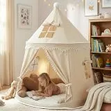 ALRITHO® Spielzelt Kinder aus weichem Silky-Cotton in Warmbeige 110x110x130cm | Kinderzelt Indoor mit TripleAir-Effect, gemütlicher Bodenmatte & Tragetasche | stabile Kuschelhöhle fürs Kinderzimmer