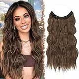 FESHFEN Secrets Hair Extensions Lange Gewellt Haarverlängerung Braun & Hellbraun Gemischt Invisible Secret Haarextension Synthetik Haare Unsichtbarem Haarteile für Frauen 40 cm