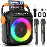 JYX Karaoke Maschine, Karaoke Anlage Mit 2 Mikrofonen, Tragbare Karaoke Maschine Mit 2 Drahtlosen Mikrofone, Bluetooth Lautsprecher Box Für Erwachsene/Kinder Mit Led Lichteffekte