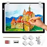 Zocelight A4-Lichtbox zum Nachzeichnen, ultradünnes Lichtpad mit Clips, 3 Helligkeitseinstellungen, Leuchttafel zum Skizzieren, Tattoo-Künstler, Diamantmalerei, Zeichnen, Leuchttisch für Künstler,