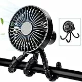 Funsland USB Ventilator Leise, Ventilator für Kinderwagen mit Verstellbares Stativ, Kleiner Ventilator mit Akku,1800mAh, Maximal 8h Mini Fan, Tragbarer für Kinderwagen/Schlafzimmer/Büro