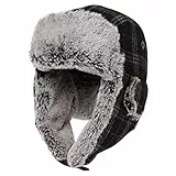 Comhats Warme Wolle Fliegermütze für Herren Ohrenklappen Unisex Ushanka Wintermütze mit Fleecefutter weiche Trappermütze Winddicht Schwarz-Grau M